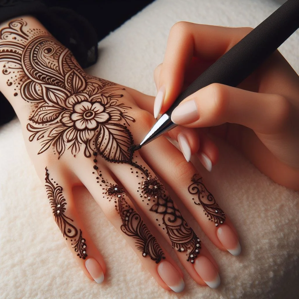 Beautiful Short Floral Mehndi Design on Back Hand