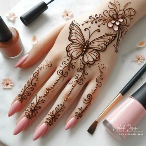 Obsessed with butterflies? This mesmerizing butterfly mehndi design will make you flutter right onto your hands!