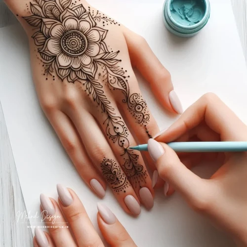 Looking for a touch of mehndi design magic, but short on time? Explore our collection of design mehndi simple! Find elegant florals, delicate lines, and minimalist styles that are easy to apply and perfect for any occasion.