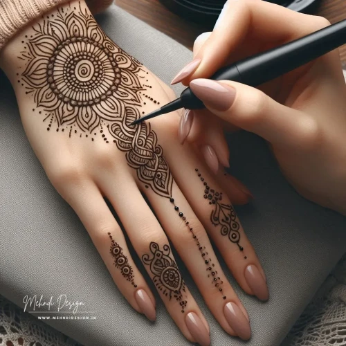 Stay ahead with the latest half hand mehndi design! Modern and trendy patterns to adorn your hands beautifully. Check out the newest styles now!