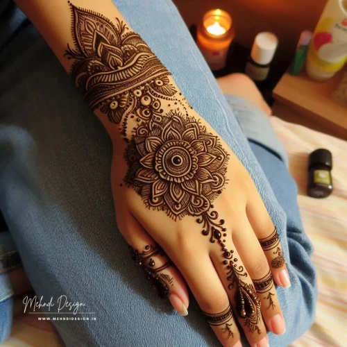 Bharwa mehndi designs are known for their intricate and filled patterns that cover a significant part of the hand. These designs are popular for weddings, festivals, and other special occasions. Despite their elaborate appearance, some bharwa mehndi designs can be simple and easy to create.